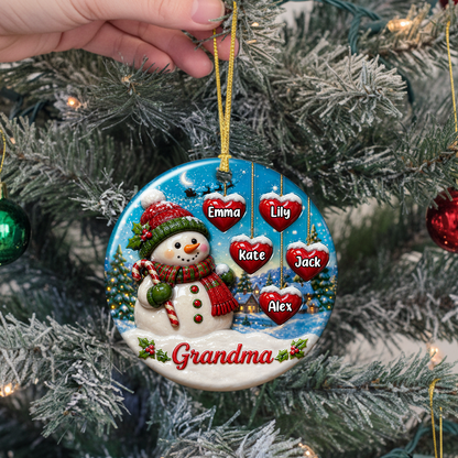 Grandma Snowman - 3D Relief Ornament
