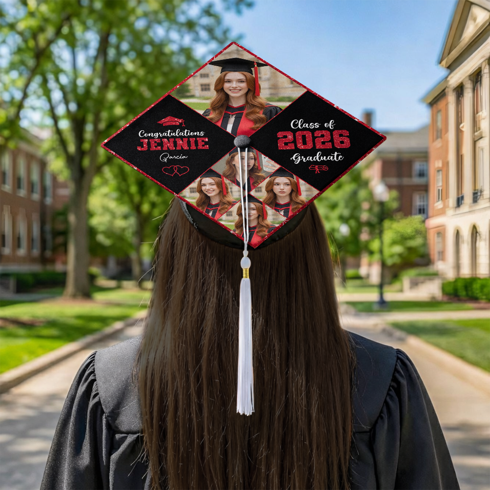 Glitter Cap Topper Class Of 2026 - Personalized Printed Graduation Cap Topper