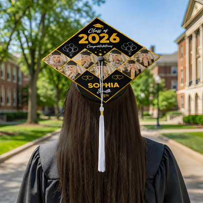 Class Of 2026 Photo Congrats Glitter Cap Topper - Personalized Printed Graduation Cap Topper
