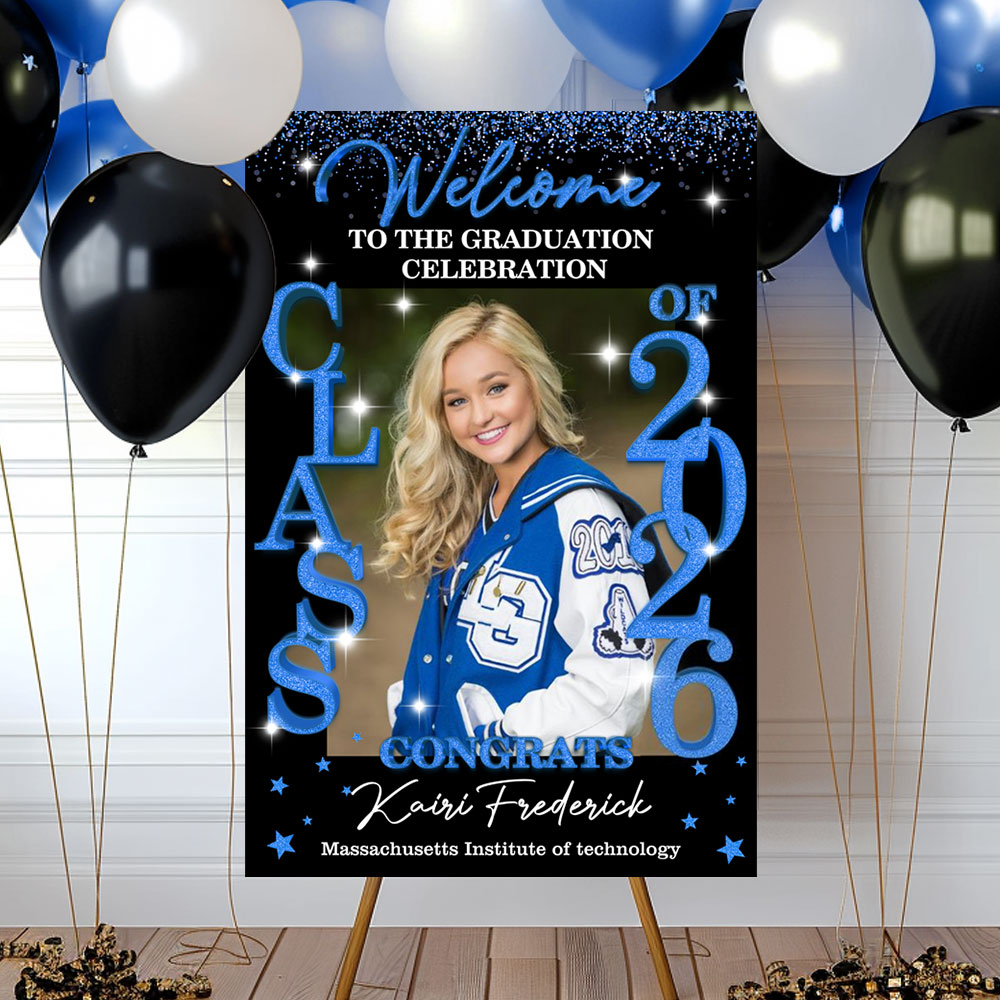 Class Of 2026 Glitter Graduation Welcome Sign - Custom Photo Welcome Sign