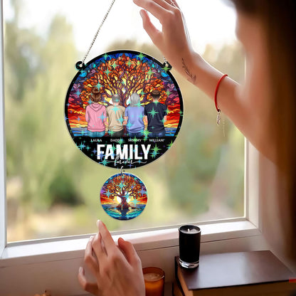 Our Family - Personalized Custom Shape Hologram Window Decor With Hanging Piece