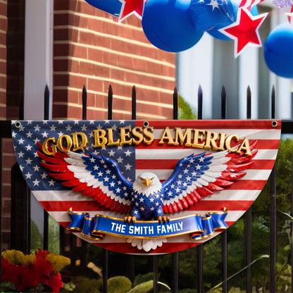 God Bless Our Family 250 Years Of Freedom Glitter Fan Flag - Custom Family Name Non-Pleated Fan Flag