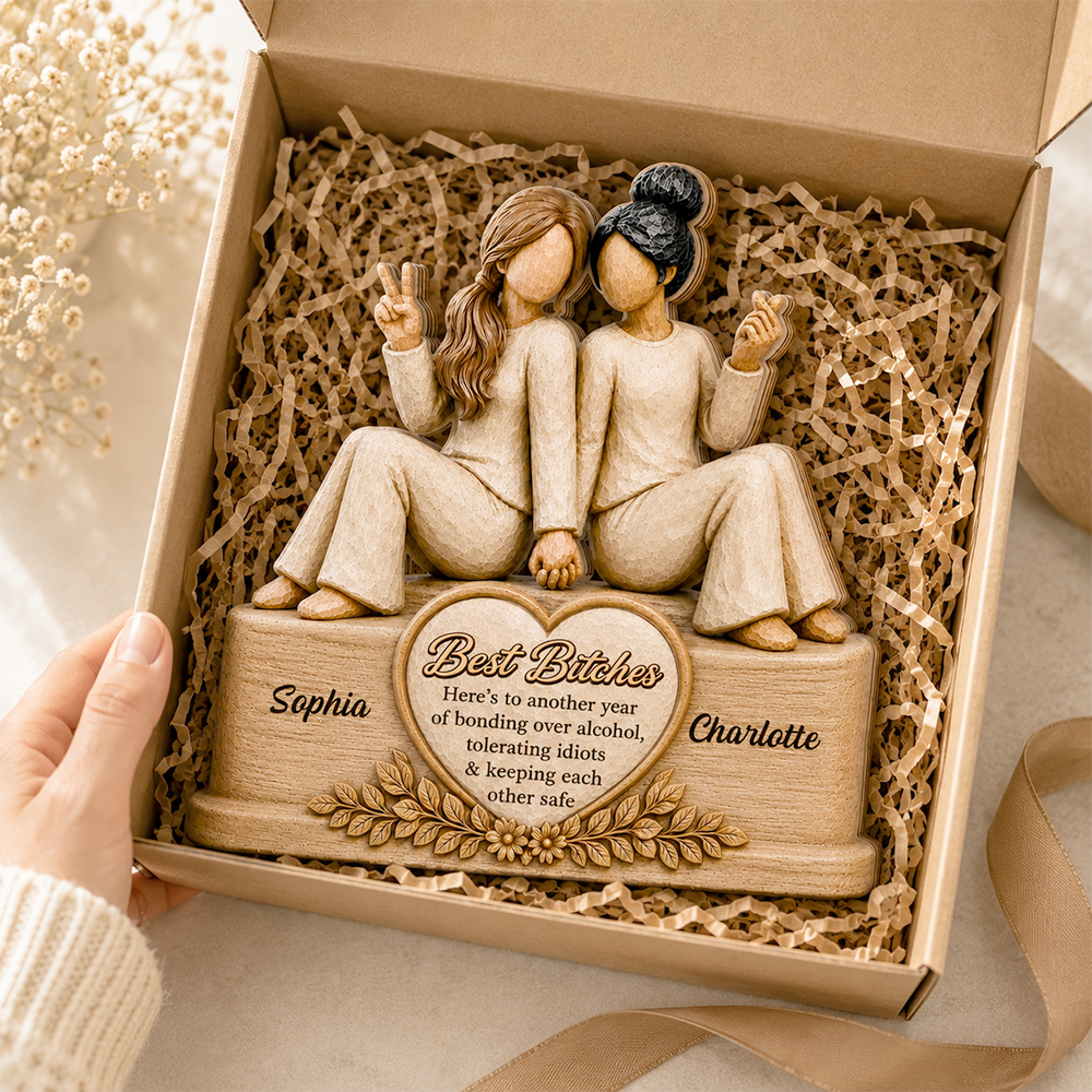 Personalized Wooden Sign Forever Connected Besties Figure Block Gift