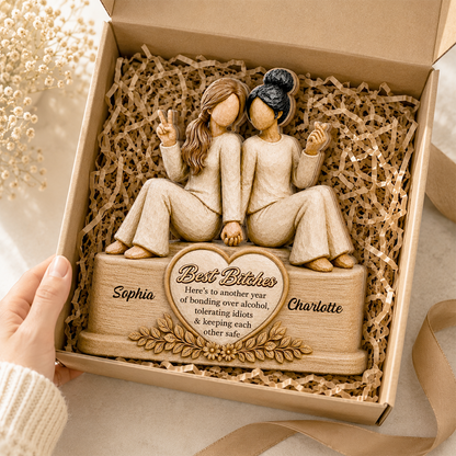 Personalized Wooden Sign Forever Connected Besties Figure Block Gift
