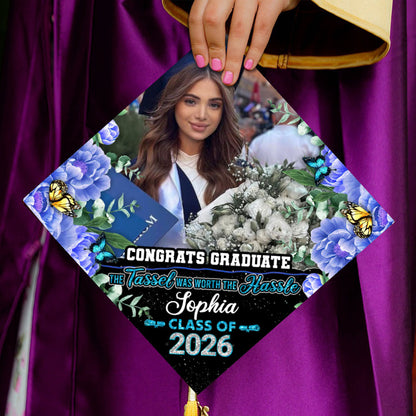 Flowers Cap Topper Class Of 2026 - Graduation Decoration - Decorations For Grad Cap