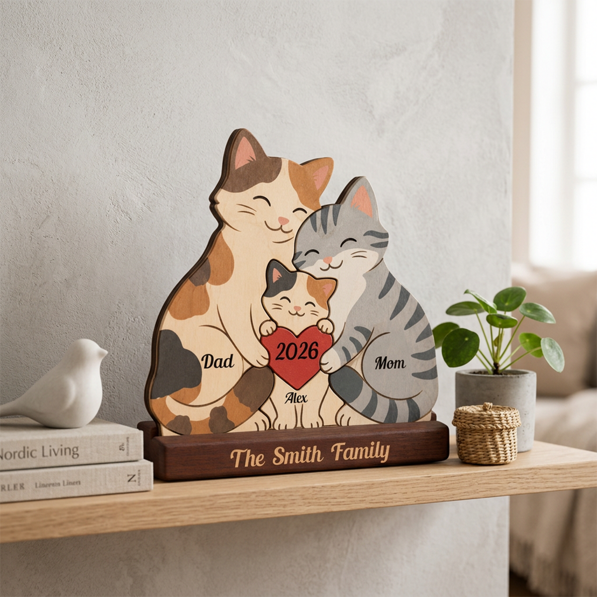 Personalized Cat Family Puzzle - Custom Premium Wooden Name Puzzle - Christmas Gifts