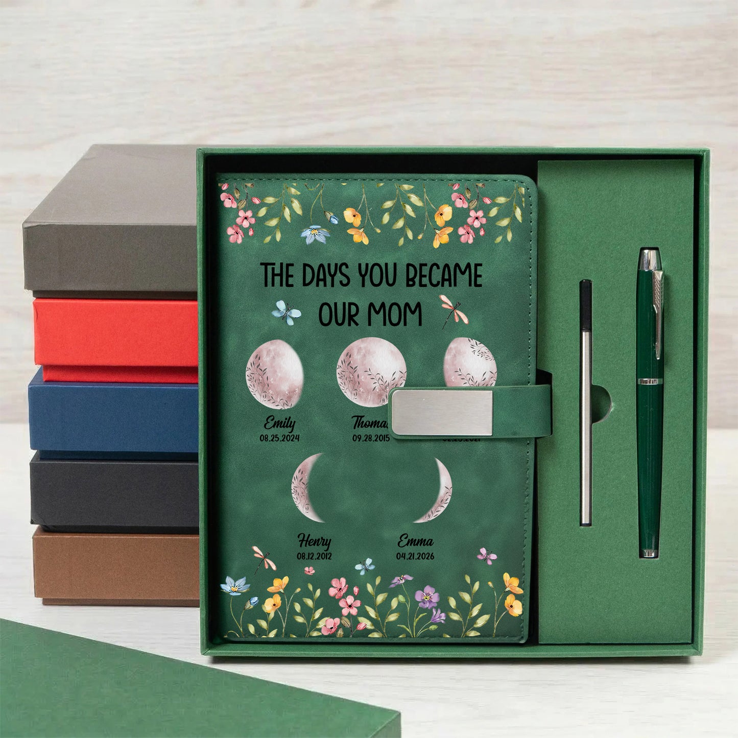 The Days You Become Our Mom - Personalized Leather Notebook Set