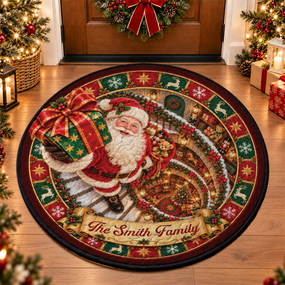 Sweet Holiday Joy Starts Here Family Shaped Doormat - Personalized Christmas Decor 3D Round Rug