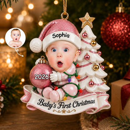 Custom Photo First Christmas  Little Hands Big Love - Real 3D Relief Ornament 2