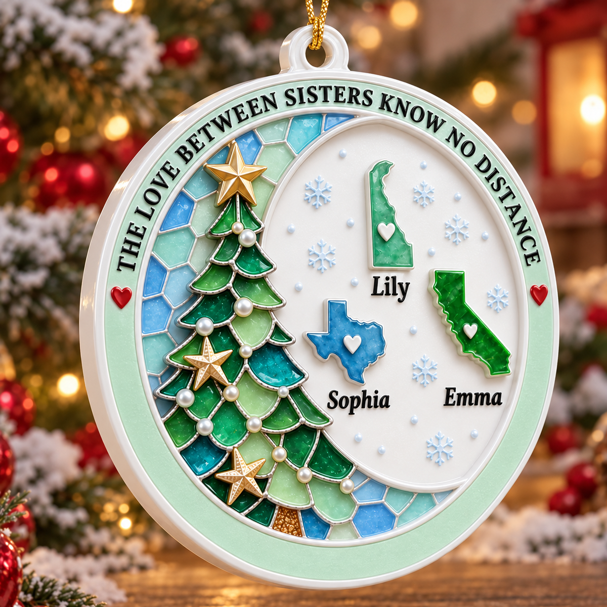 Connected By Heart Never Apart Merry Christmas - Real 3D Relief Ornament