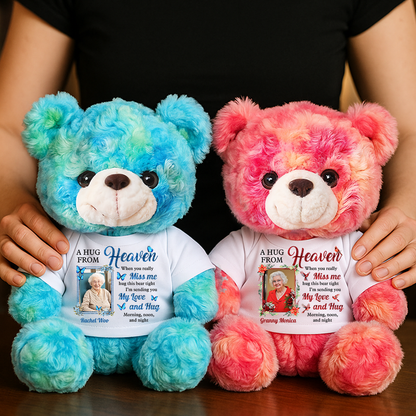 A Hug From Heaven - Memorial Personalized Custom Teddy Bear Plush - Sympathy Gift For Family Members