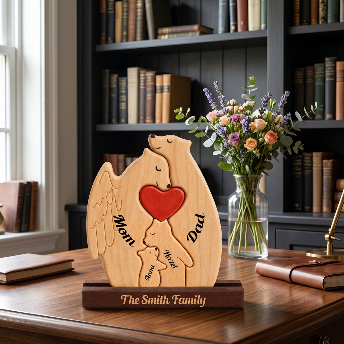 Personalized Christmas Bear Family Puzzle - Memorial Gift - Custom Wooden Name Puzzle