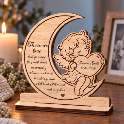 Memorial Angel - Personalized 2-Layer Wood Plaque With Flat Base