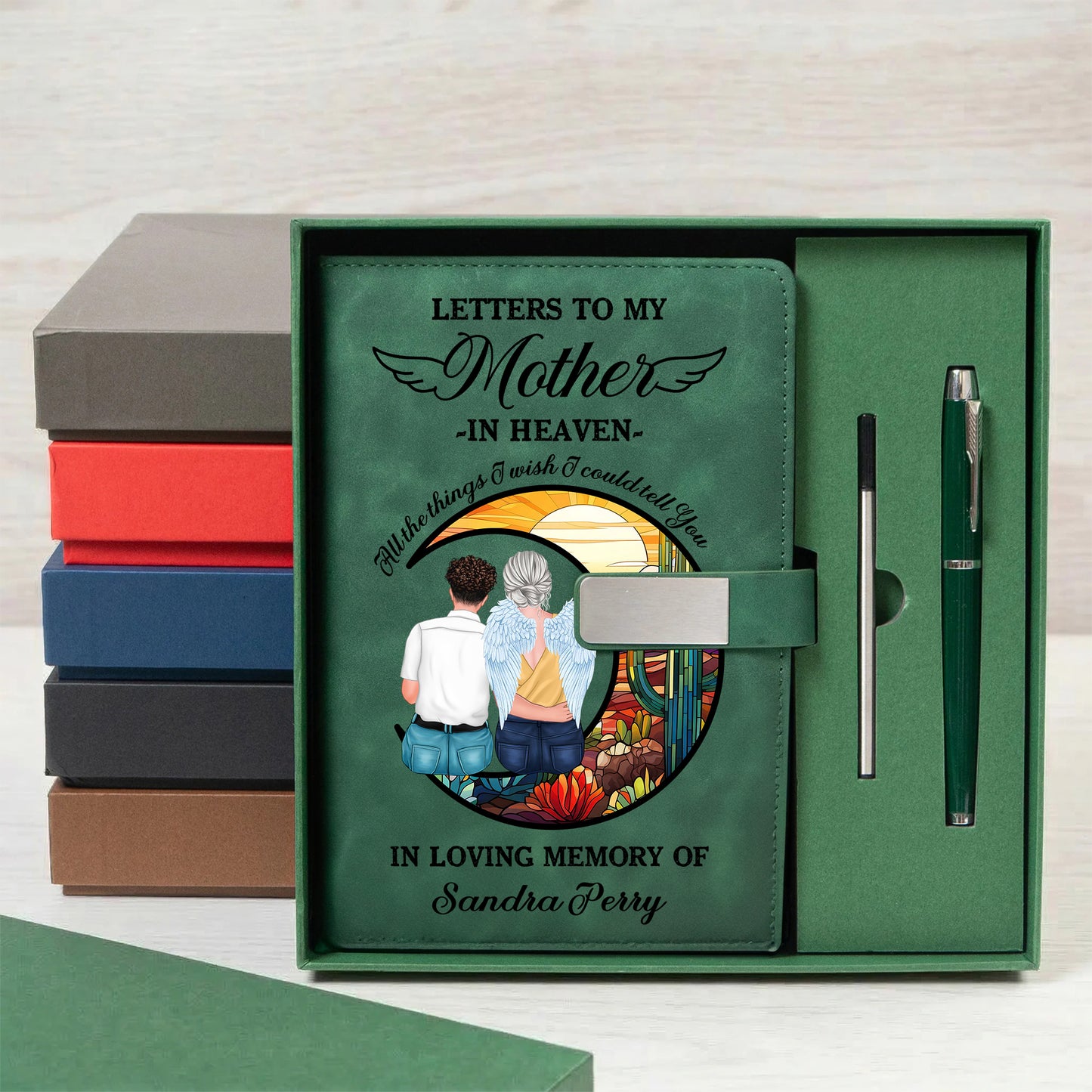 Memorial Letters To Loved One In Heaven - Personalized Leather Notebook Set