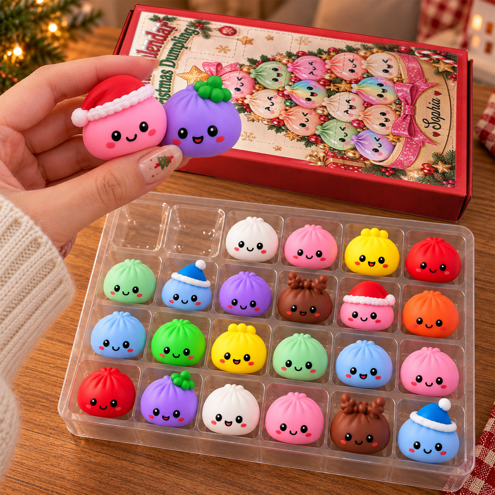 Christmas Dumpling Tree Advent Calendar - Dumpling Advent Calendar - 24 Mini Dumpling Squishies - Family Countdown Calendar