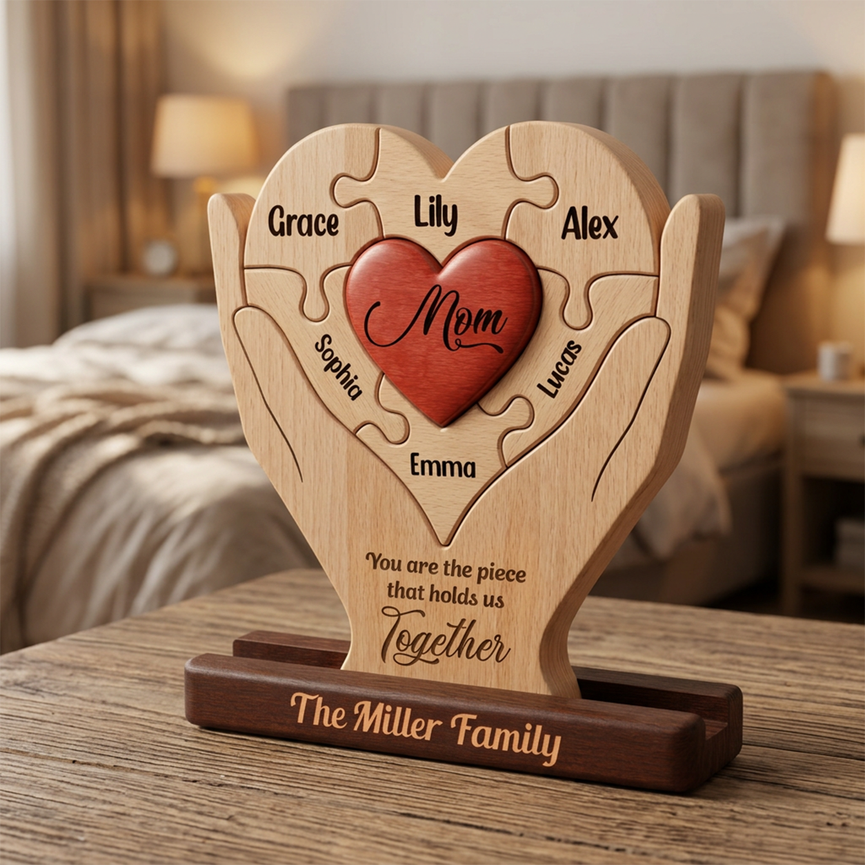 Personalized You Are The Piece That Holds Us Together Family Puzzle - Custom Wooden Name Puzzle