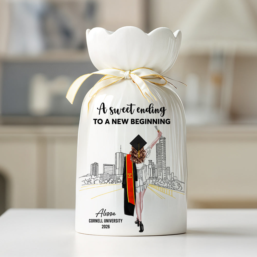 A Sweet Ending To A New Beginning - Personalized Custom Ribbon Tie Flower Vase