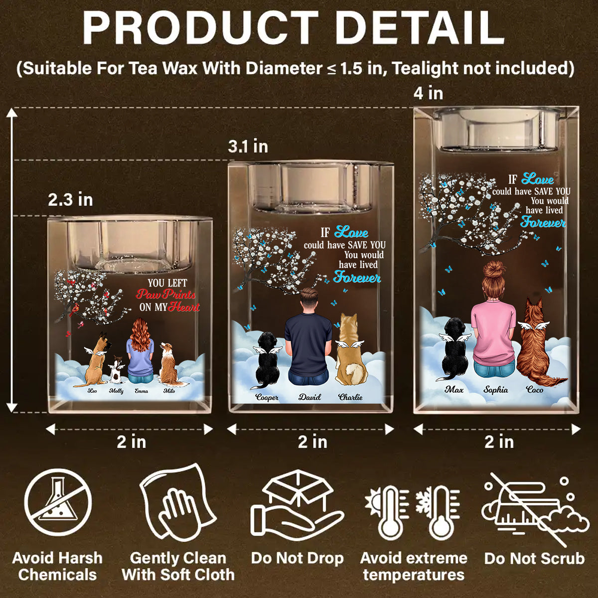 You Left Pawprints On My Heart - Personalized Crystal Candle Holder