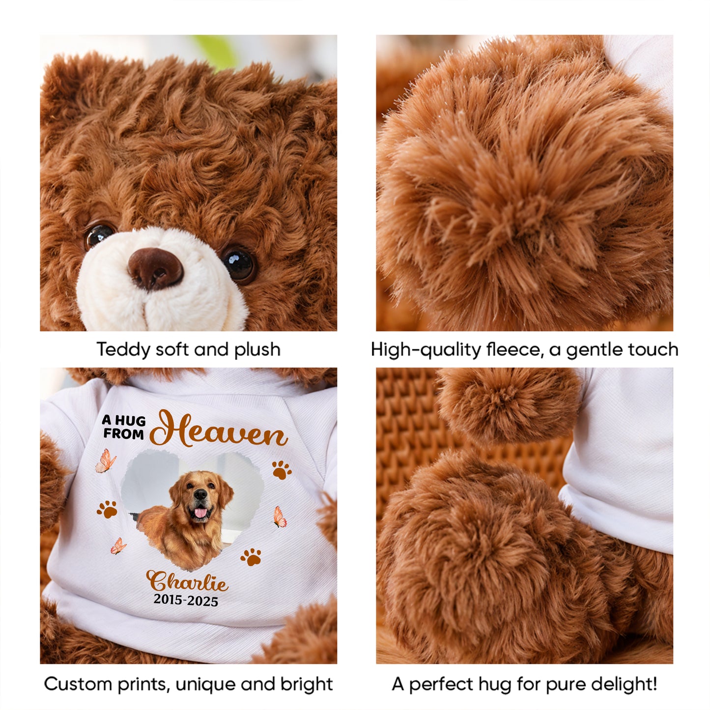 Paw And Angel Wings Dog Memorial Bear  - Memorial Personalized Custom Teddy Bear Plush
