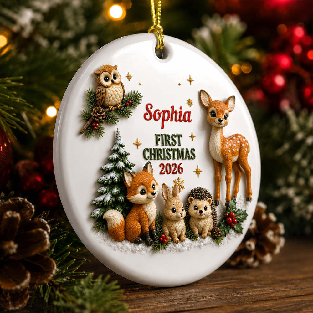Baby First Christmas Woodland Animals - Real 3D Relief Ornament