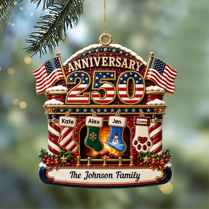 Christmas Fireplace Love United States Of America - Real 3D Relief Ornament