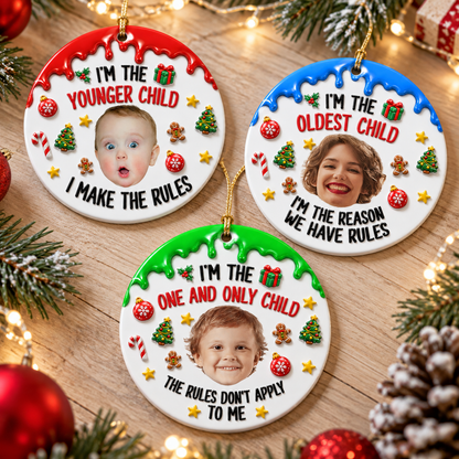 Funny Family Rules Photo Merry Christmas - Real 3D Relief Ornament