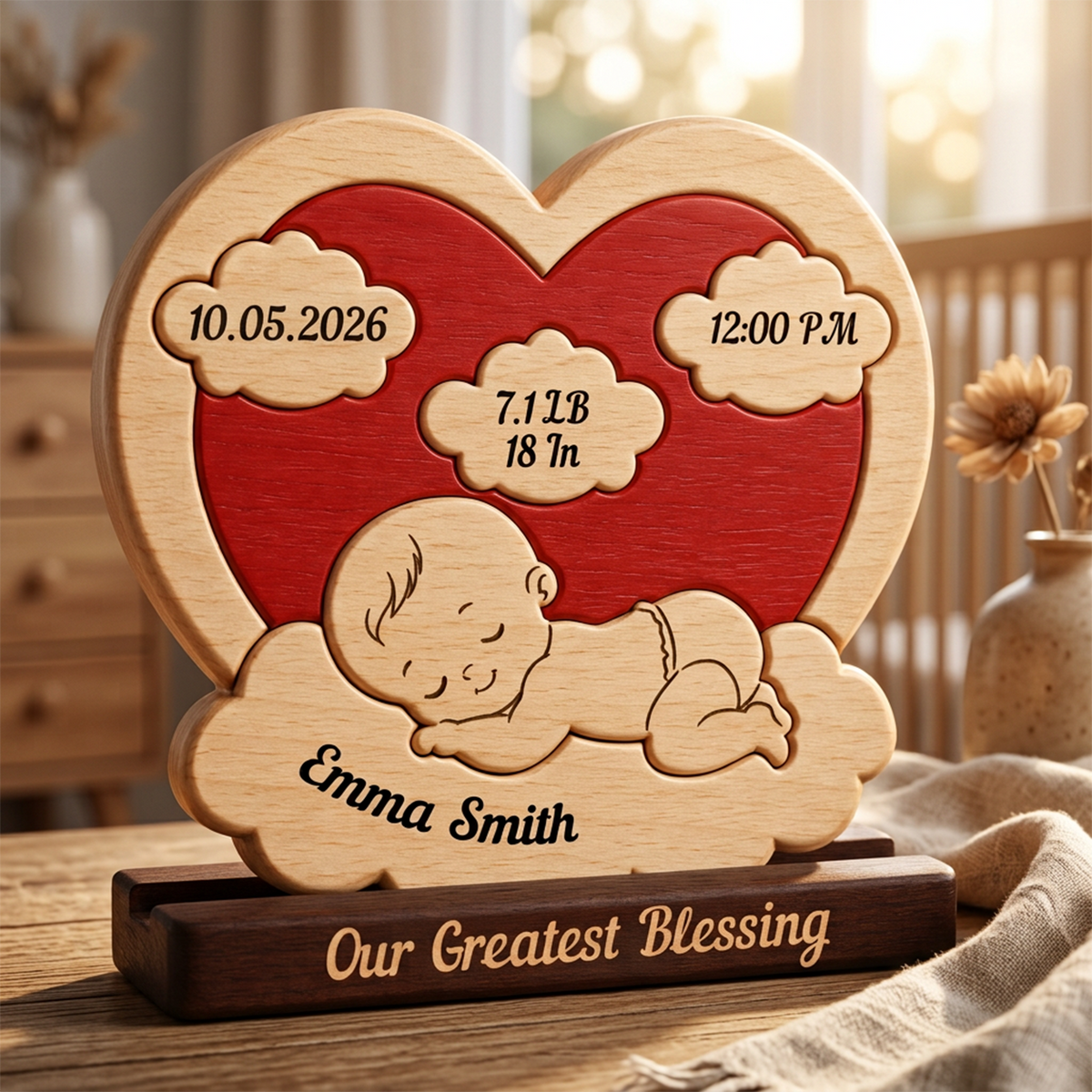 Personalized Baby New Born Cloud Puzzle - Custom Premium Wooden Name Puzzle - Christmas Gifts - New Mom New Dad