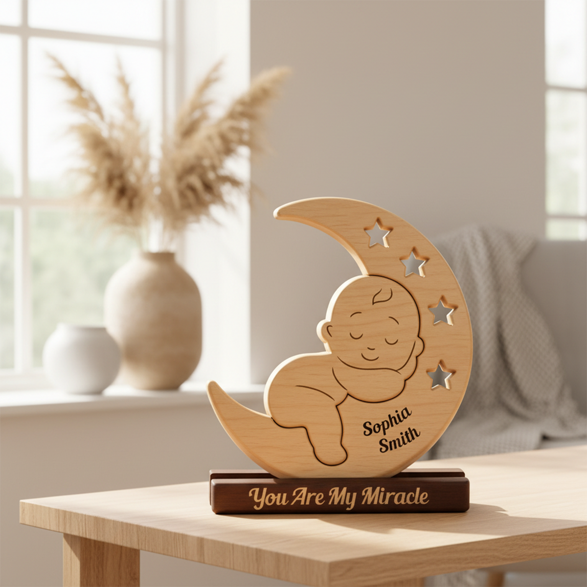 Personalized Baby New Born Moon Our Little Baby Puzzle - Custom Premium Wooden Name Puzzle - Christmas Gifts - New Mom New Dad