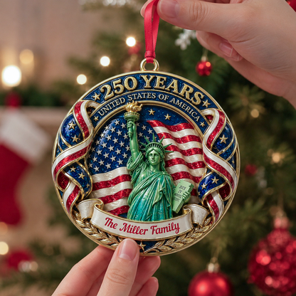 250 Years Christmas Ornament, United States Of America - Real 3D Relief Ornament