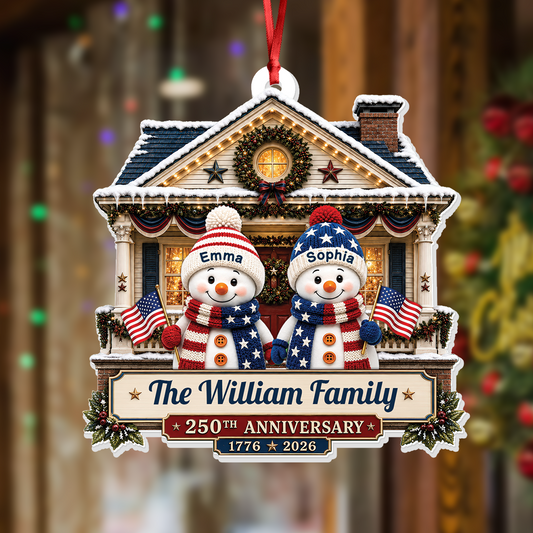Snowman Family 250 Years Of Freedom Anniversary - Real 3D Relief Ornament