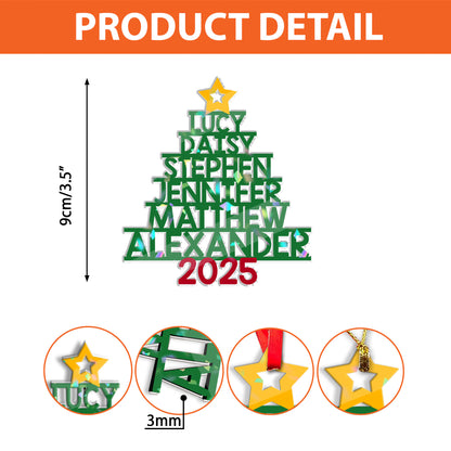 Family Names Christmas Tree - Custom Shape Hologram Ornament