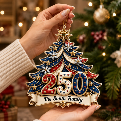Custom Family Name Personalized 250th America Christmas Ornament - Real 3D Relief Ornament