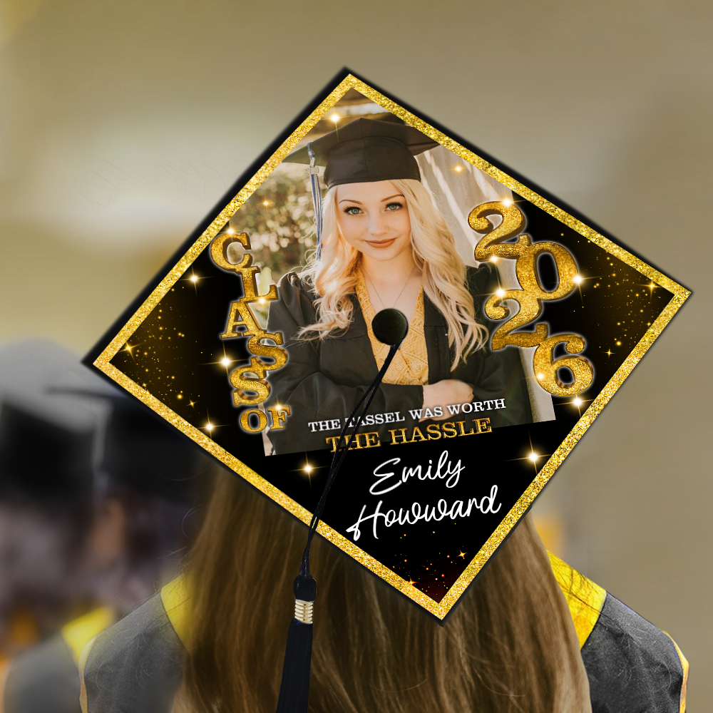 Class Of 2026 Glitter Cap Topper - Personalized Printed Graduation Cap Topper