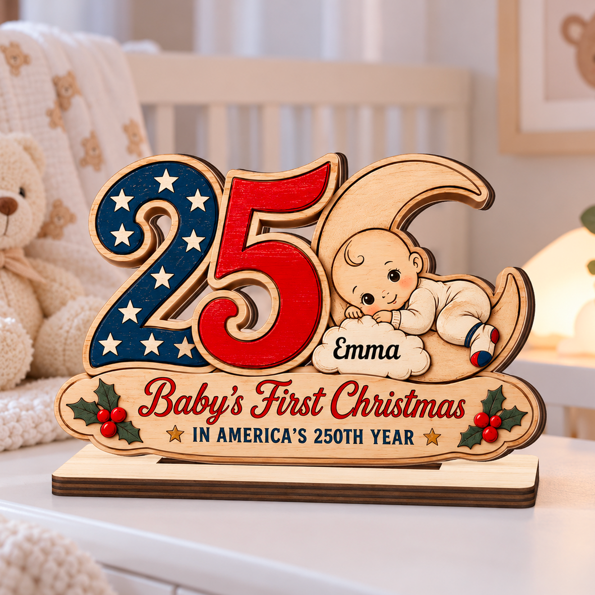 Little Baby First Christmas - Personalized 2-Layer Wood Plaque With Flat Base