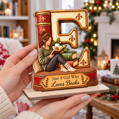 Just A Girl Who Loves Books Christmas - Personalized 2-Layer Wood Plaque With Flat Base