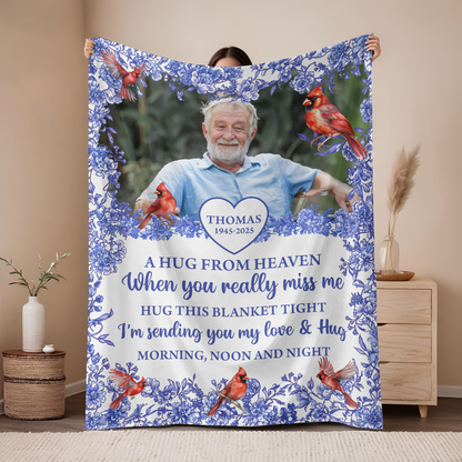Hugs From Heaven Flowers Bloom - Memorial Personalized Custom Blanket - Sympathy Gift