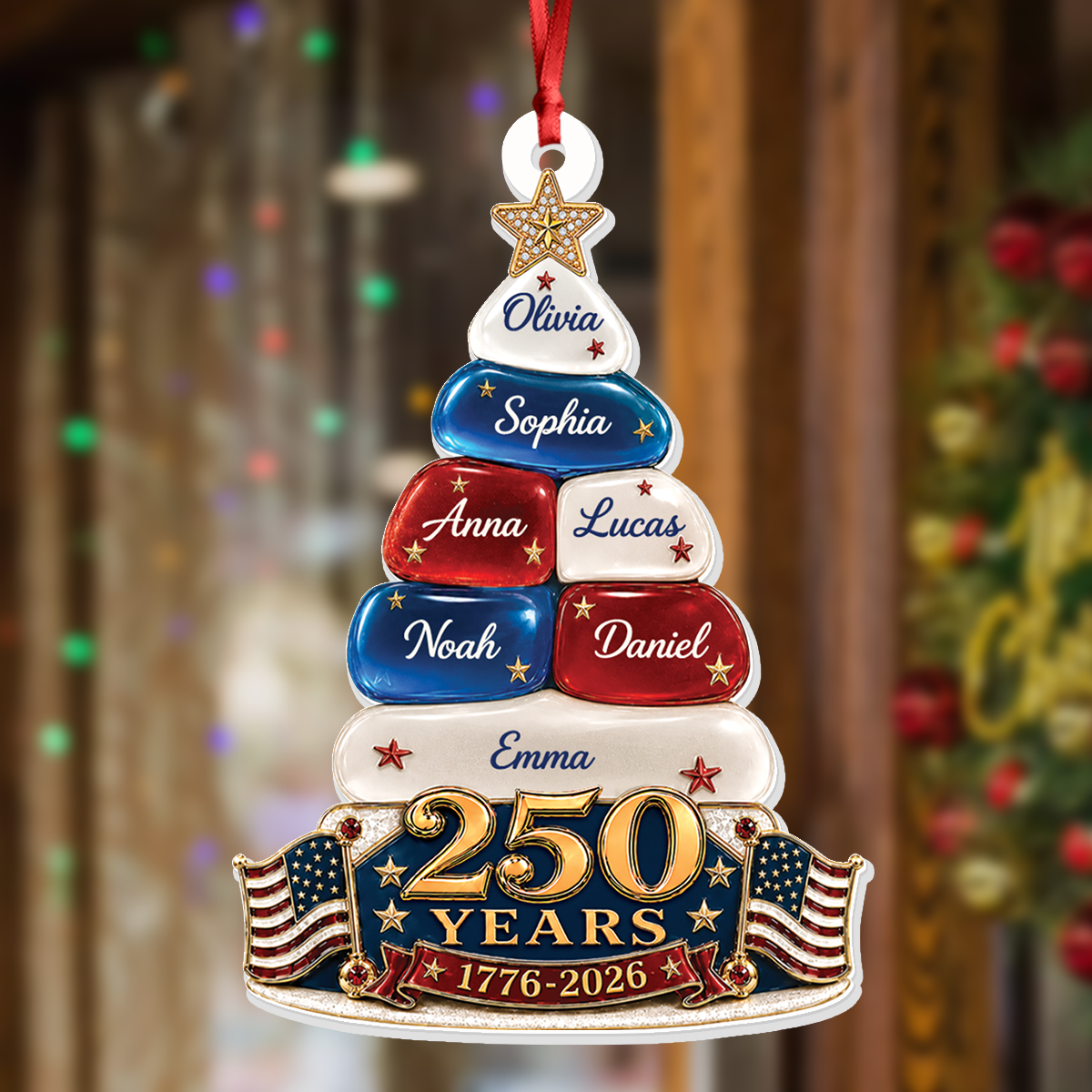 Sea Glass Christmas Tree 250 Years Of Freedom Anniversary - Real 3D Relief Ornament
