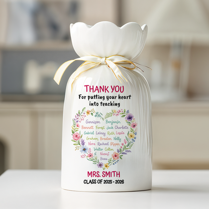 Personalized Teacher Gift from Class Watercolor Heart - Personalized Custom Ribbon Tie Flower Vase