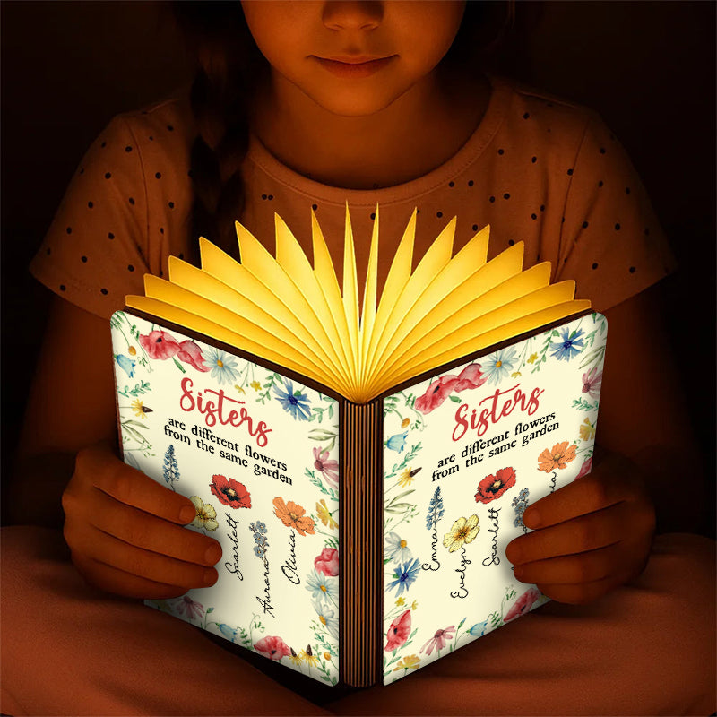 Sisters Are Different Flowers From The Same Garden - Personalized Book Lamp