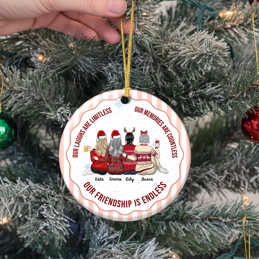 Our Friendship Is Endless Striped Pattern Christmas Gifts For Friends - Real 3D Ceramic Ornament