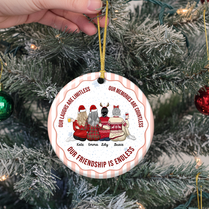Our Friendship Is Endless Striped Pattern Christmas Gifts For Friends - Real 3D Ceramic Ornament