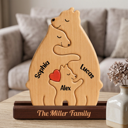 Personalized Bear Family Puzzle - Custom Wooden Name Puzzle