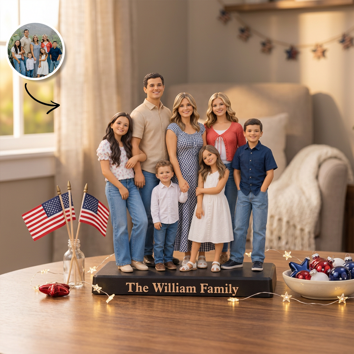 Custom Photo Figurine Our Family - 3D Couple, Family, Pet Portrait Statue