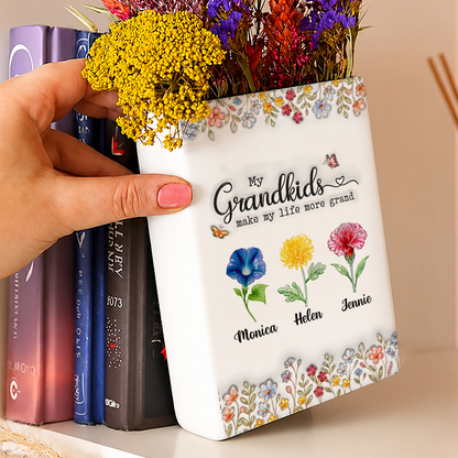 Grandkids Make Life Grand Floral 3D - Personalized Ceramic Book Vase