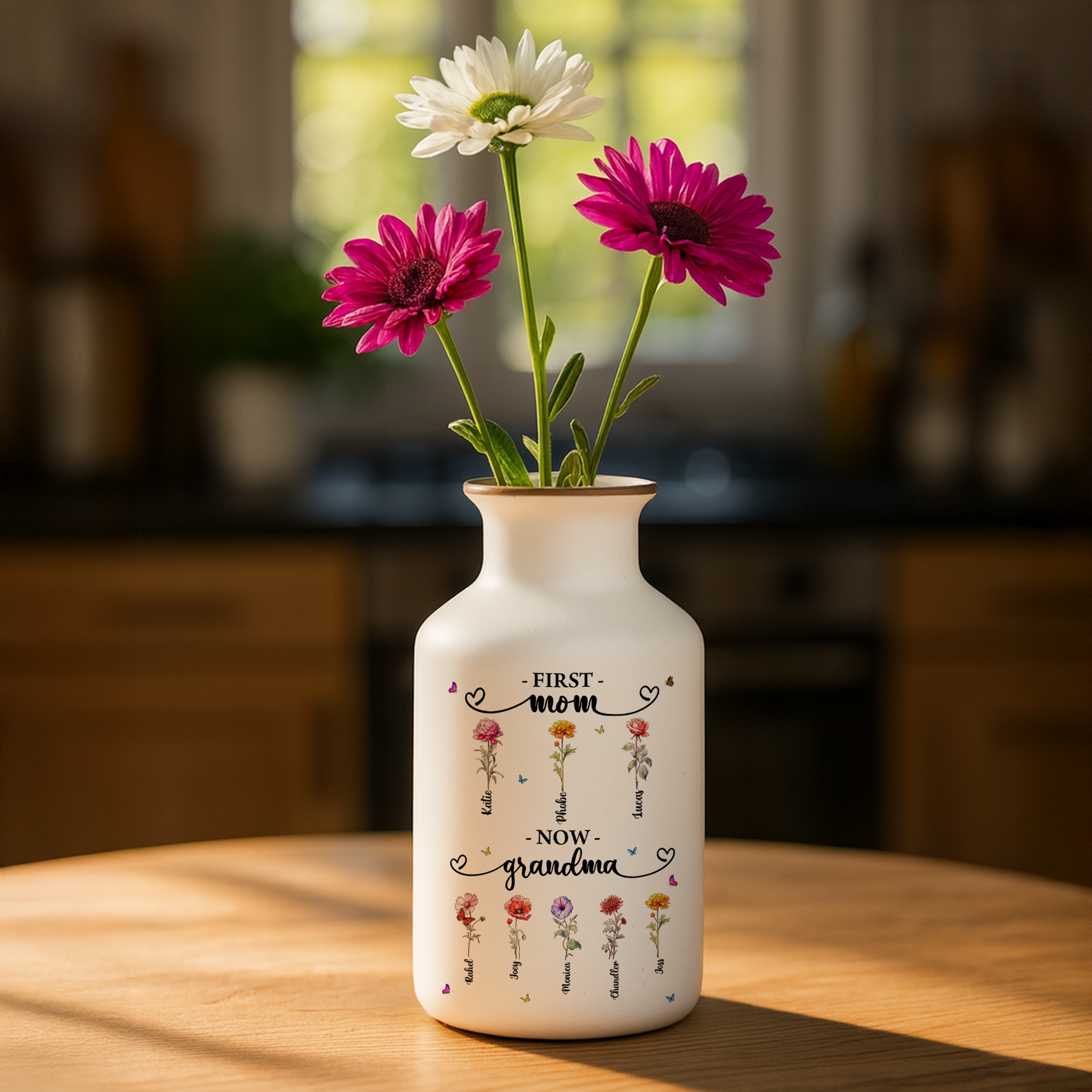 First Mom Now Grandma - Personalized Custom Elegant White Ceramic Flower Vase Minimalist
