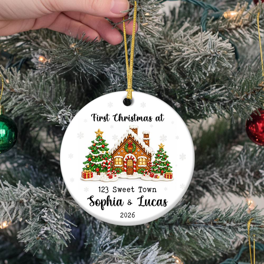 First Christmas At Our New Home Gingerbread House - Real 3D Ceramic Ornament