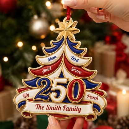 America 250 Christmas Tree Ornament with Family Names - Real 3D Relief Ornament