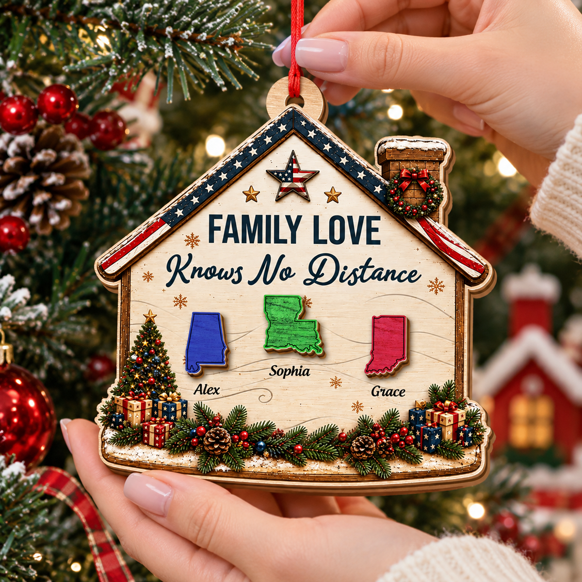 American We Stand  - Custom Shaped 2 Layered Wood Christmas Ornament