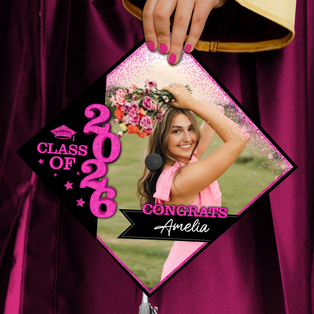 Class Of 2026 Glitter Topper - Personalized Printed Graduation Cap Topper