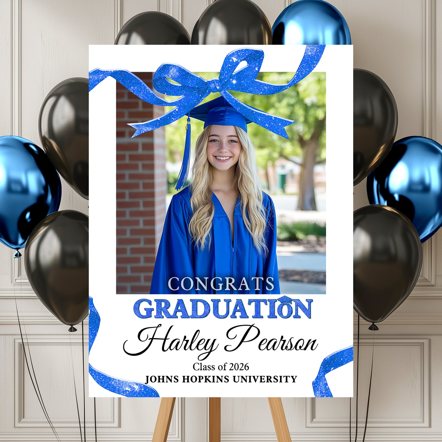 Congrats Graduation Glitter Bow - Personalized Graduation Welcome Sign - Custom Photo Welcome Sign